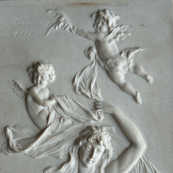 Antique Francois Duquesnoy Paris 1892 neoclassical Nymph and Putti marble plaque - Picture 3 of 10